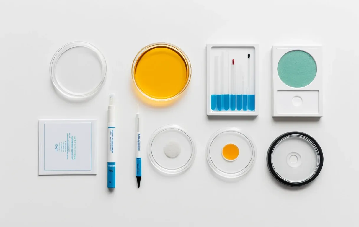 A flat lay of several home mold test kits — each type answers a different question.