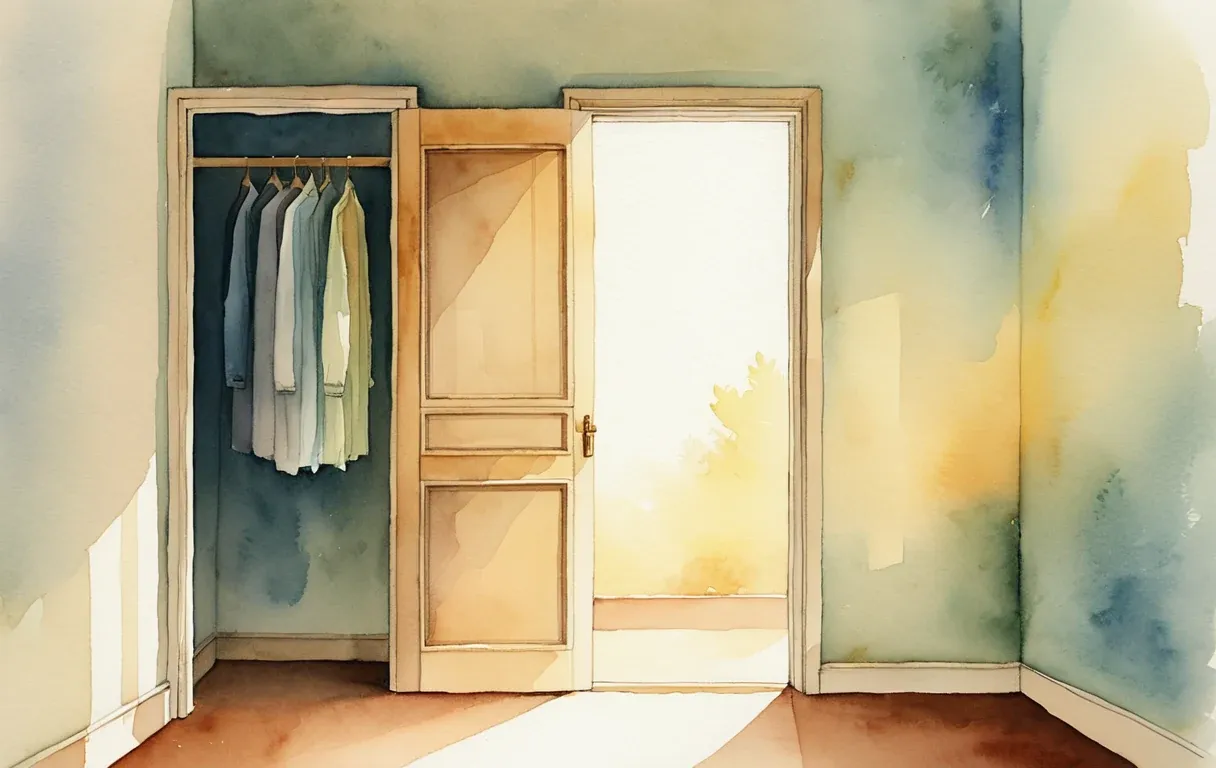 Faint haze drifting from a closet — mVOC odor travels from a hidden source.