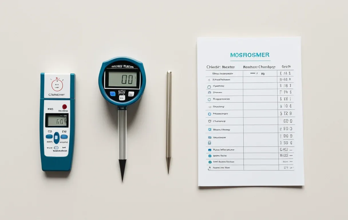 A moisture meter and hygrometer laid out — the two instruments that settle the comparison.