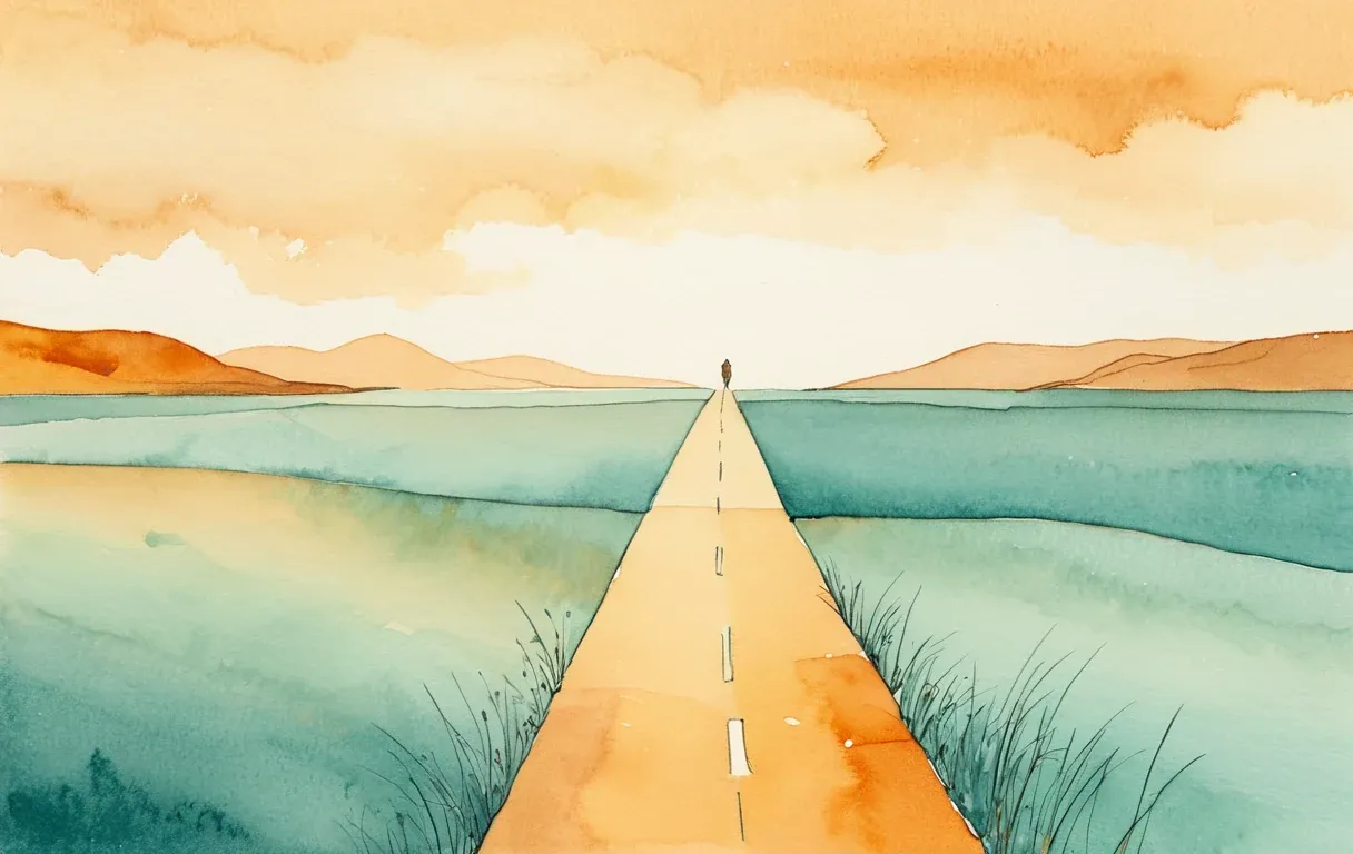 A forking path in watercolor — the decision is not new versus old, it is dry versus wet.