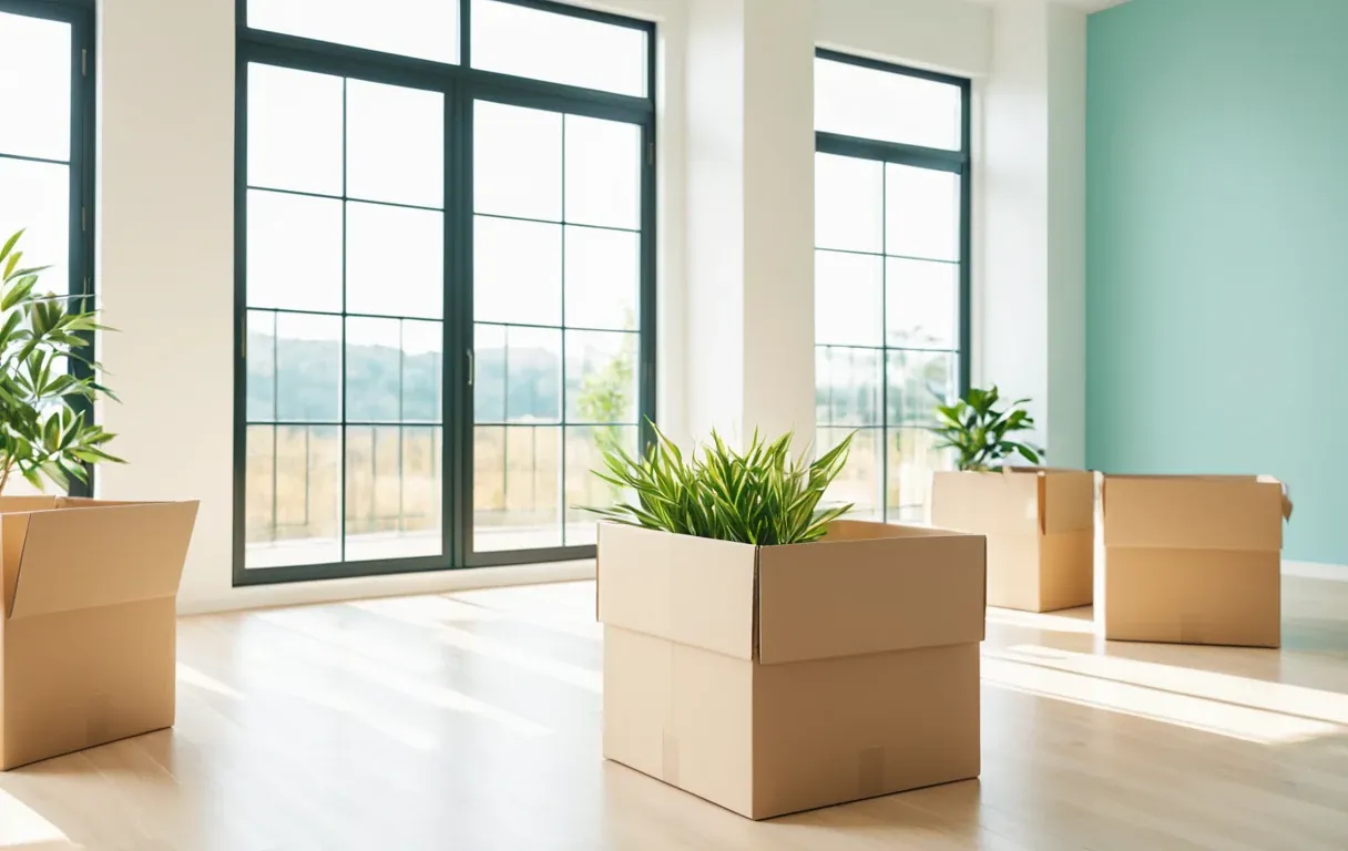 A bright, empty new-build interior with moving boxes and a plant — a fresh start, if you know what to check for.